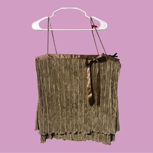 Metallic Brown Pleated Cami w/ Bow